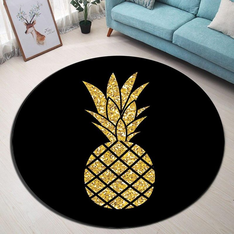 Tapis Rond Ananas Doré | Mon Tapis Rond