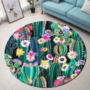 Tapis Rond Cactus Coloré | Mon Tapis Rond