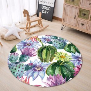Tapis Rond Cactus Et Fleur | Mon Tapis Rond