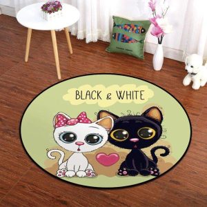 Tapis Rond Chat Noir et Blanc | Mon Tapis Rond