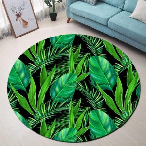Tapis Rond Feuilles Vertes Tropicales | Mon Tapis Rond