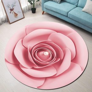 Tapis Rond Fleur Rose | Mon Tapis Rond