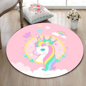 Tapis Rond Licorne Rose | Mon Tapis Rond