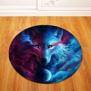 Tapis Rond Loup Rouge et Bleu | Mon Tapis Rond