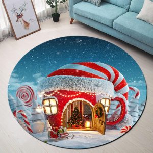 Tapis Rond Maison De Noël | Mon Tapis Rond