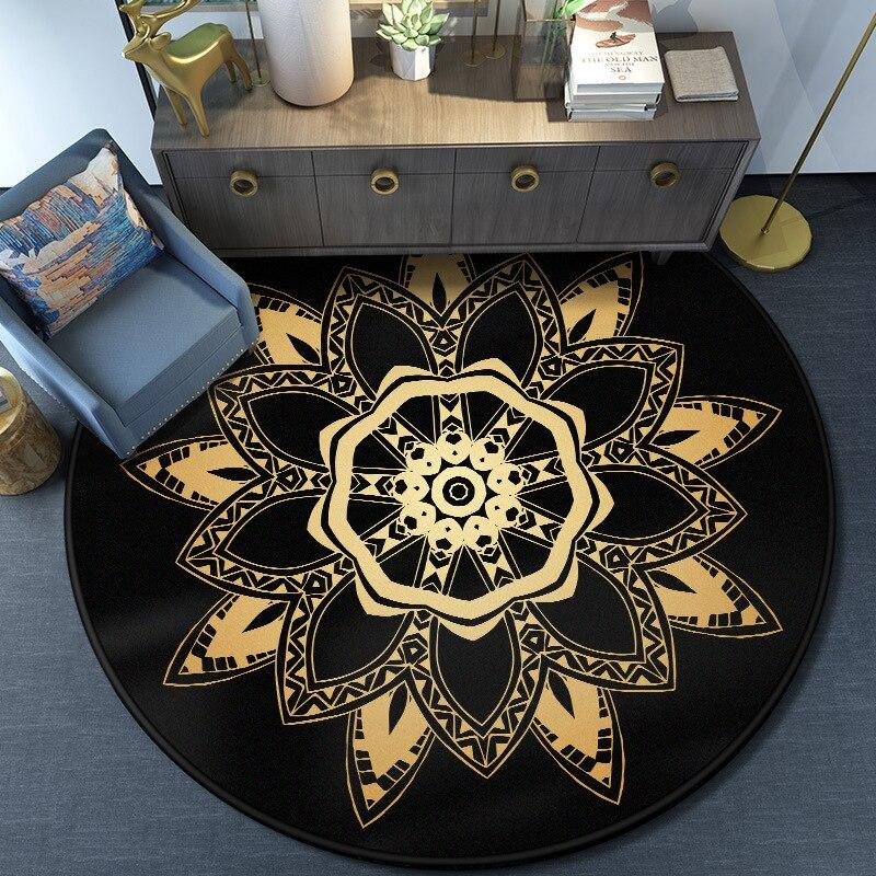 Tapis Rond Mandala Noir Et Or | Mon Tapis Rond