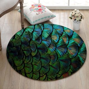 Tapis Rond Plumes De Paon | Mon Tapis Rond